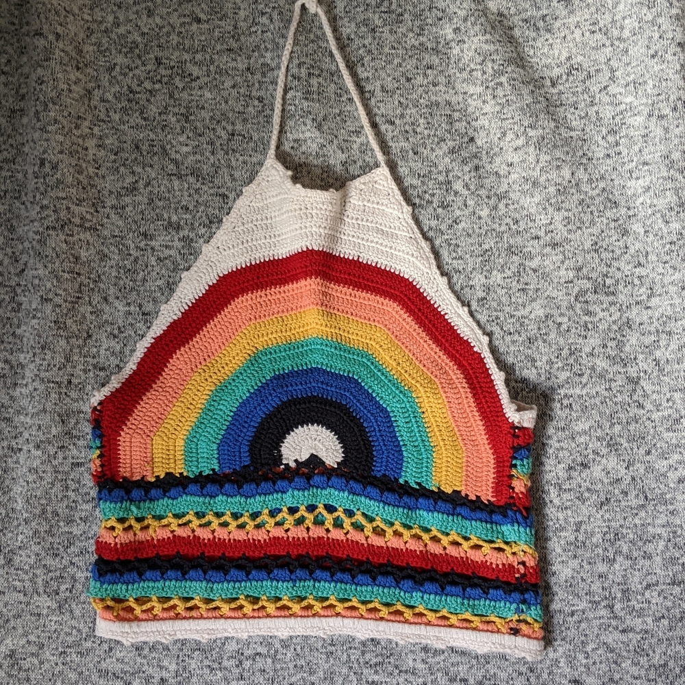 Rainbow Crochet Knit Crop Top